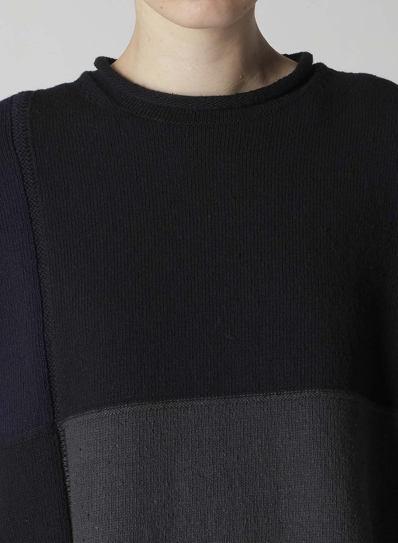 HARD-TWISTED BLOCK INTARSIA SHORT DRESS PULLOVER