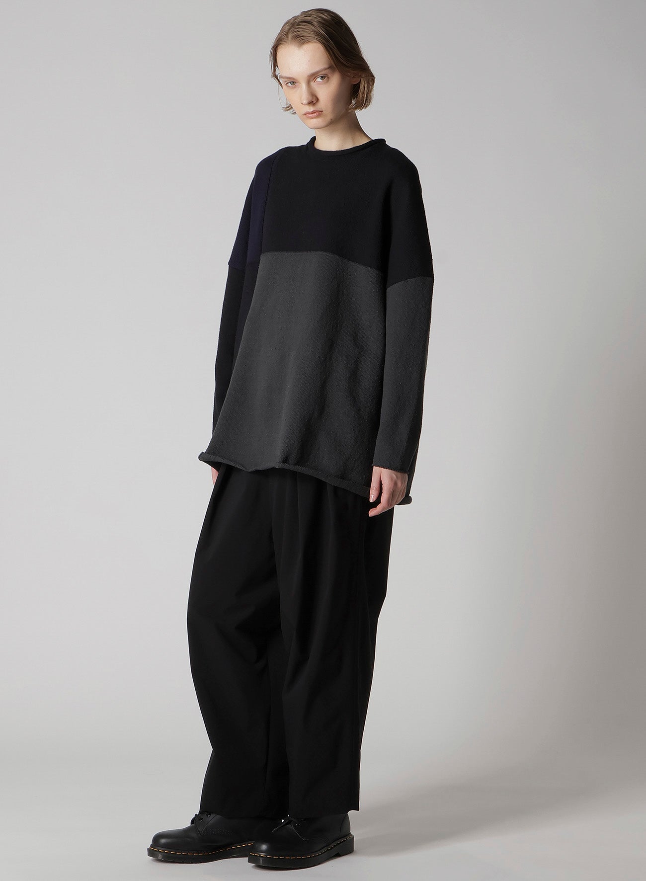 HARD-TWISTED BLOCK INTARSIA SHORT DRESS PULLOVER