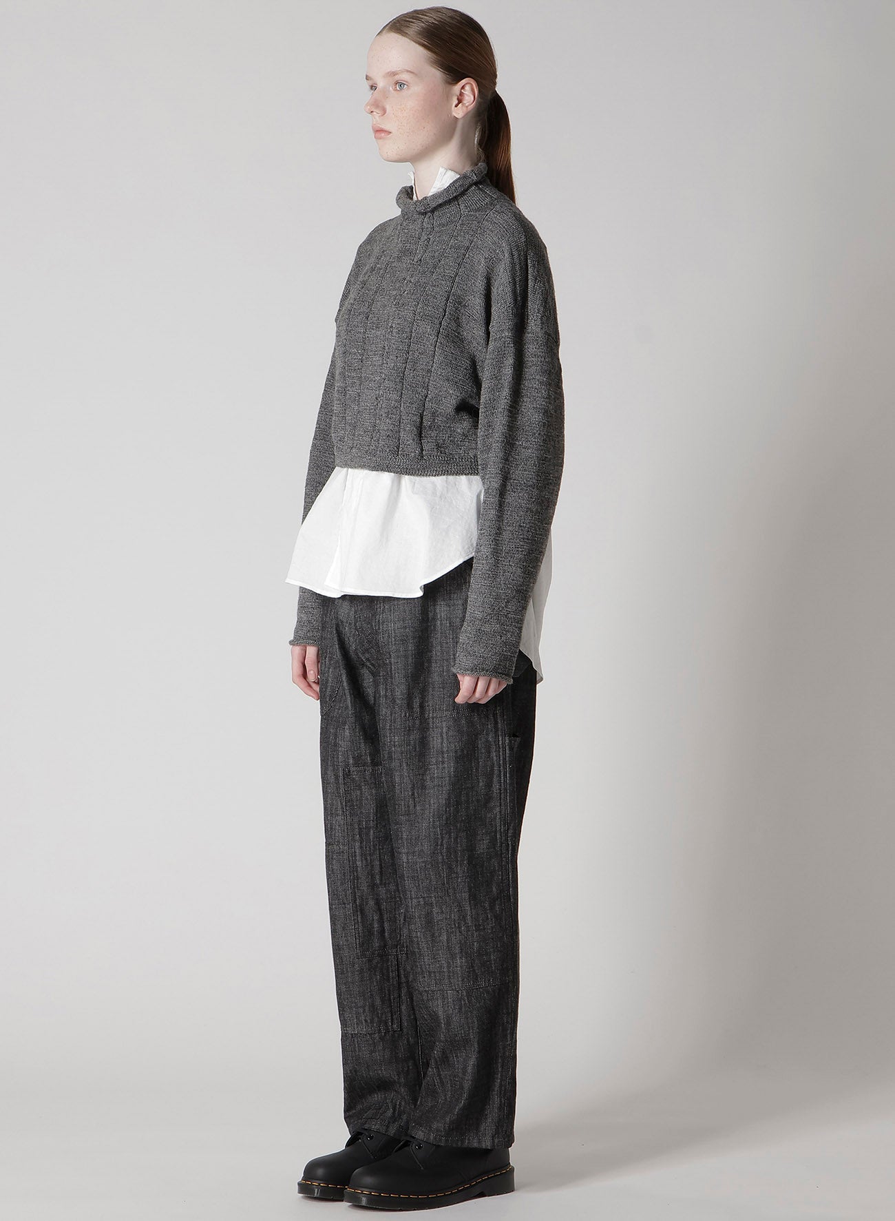 SLUB WOOL DESIGN KNIT SHORT PULLOVER