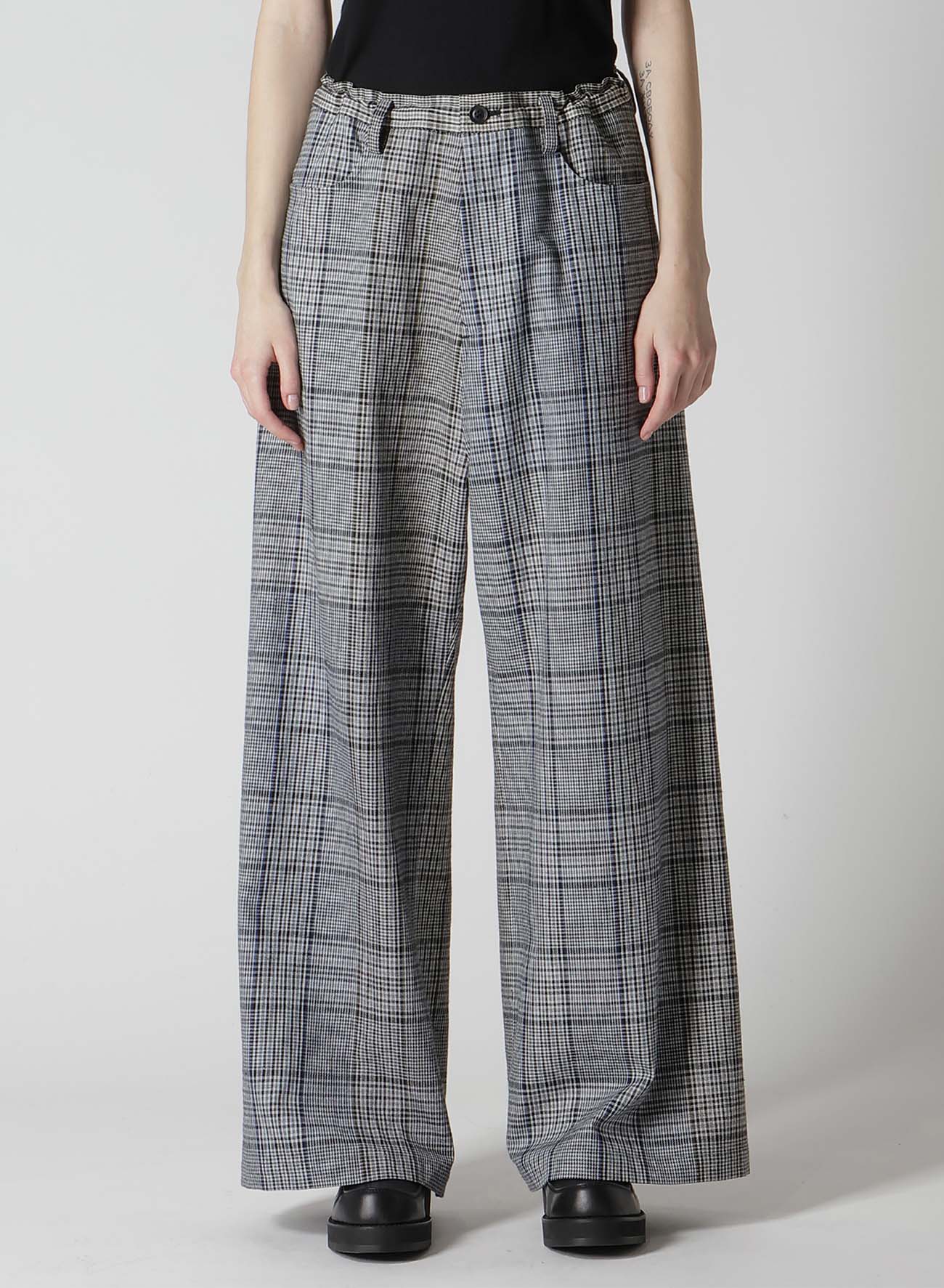 GRID PLAID LONG STRAIGHT PANTS
