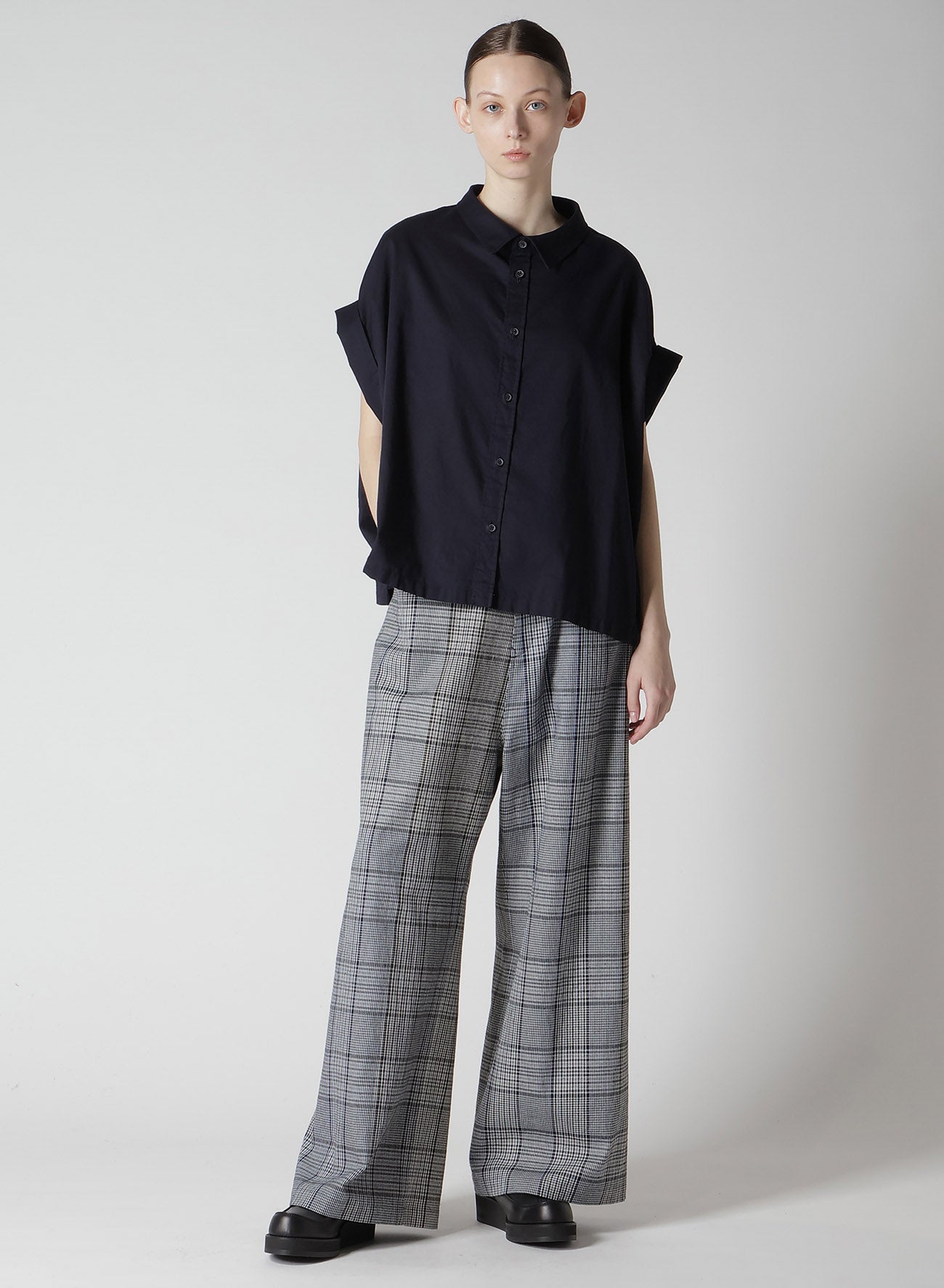 GRID PLAID LONG STRAIGHT PANTS