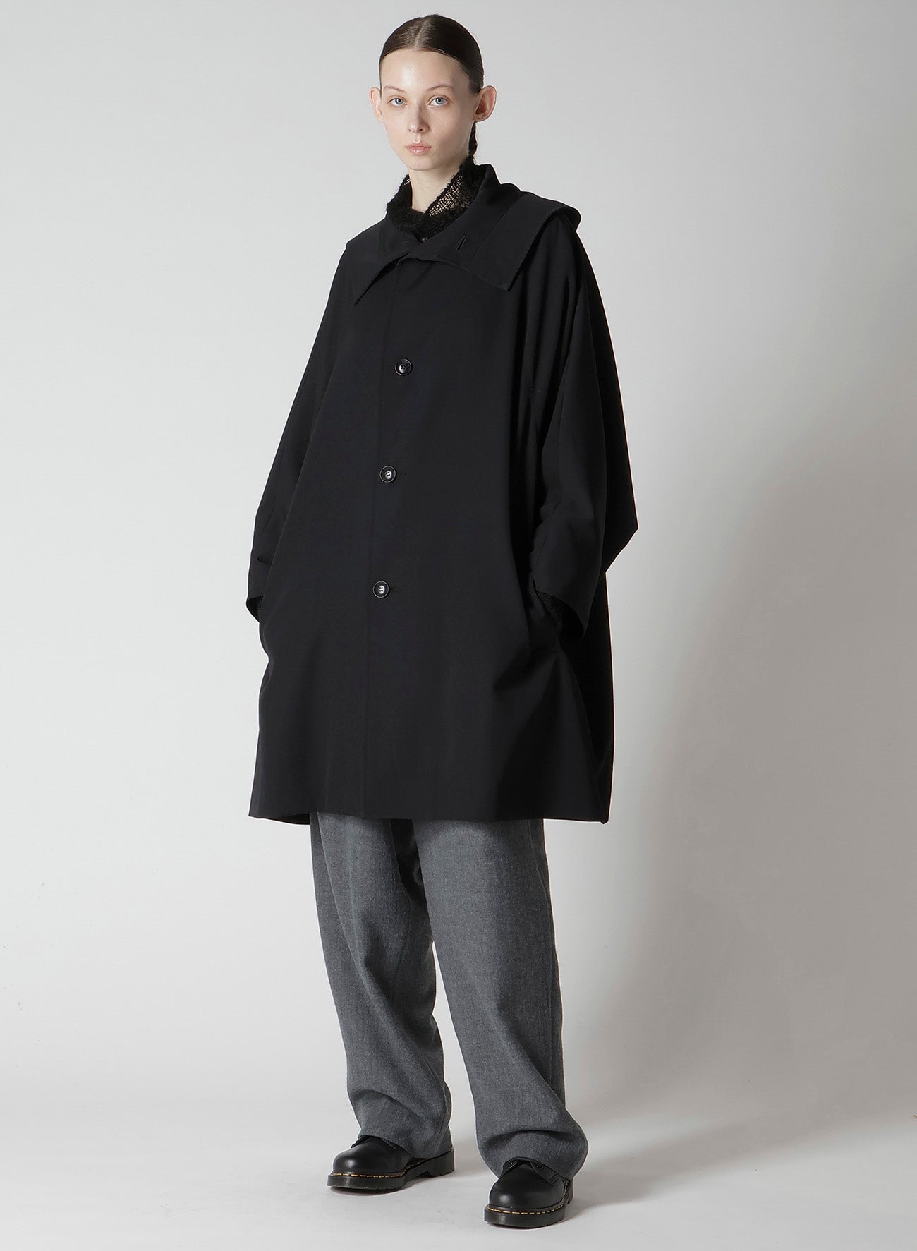 WOOL GAUZE TWILL TUCK WIDE PANTS