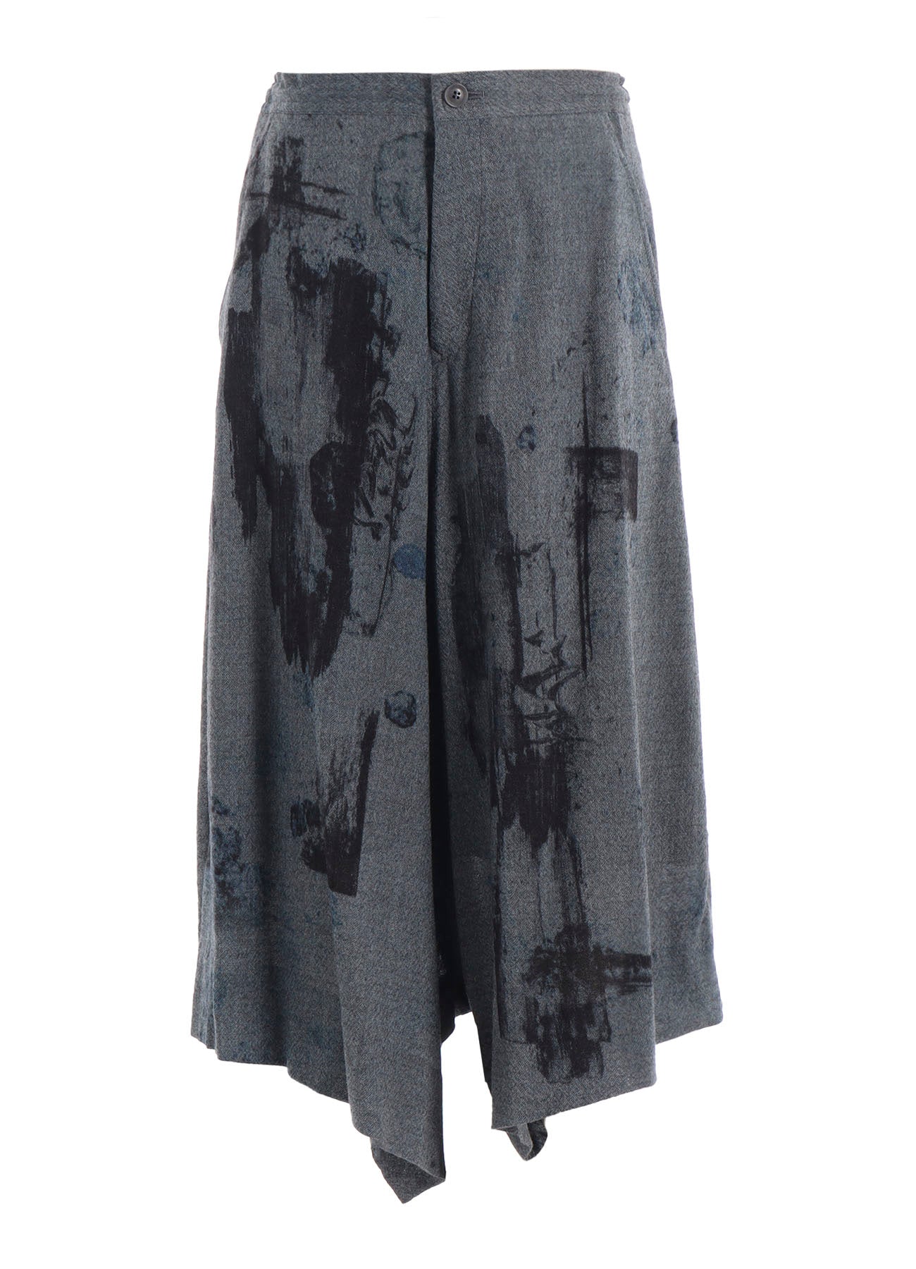 WOOL GAUZE SMUDGED POLKA DOT SLITTED RIGHT HEM PANTS