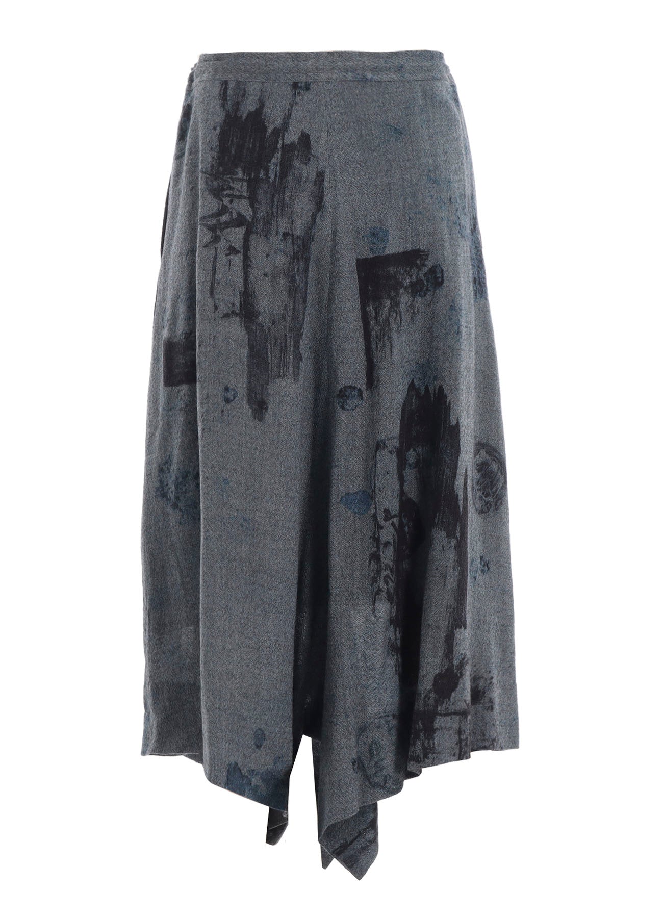 WOOL GAUZE SMUDGED POLKA DOT SLITTED RIGHT HEM PANTS