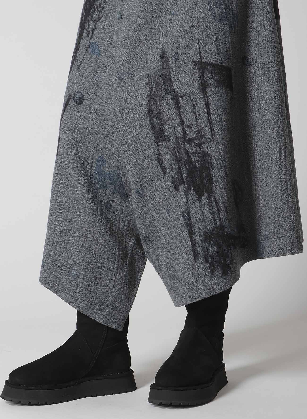 WOOL GAUZE SMUDGED POLKA DOT SLITTED RIGHT HEM PANTS