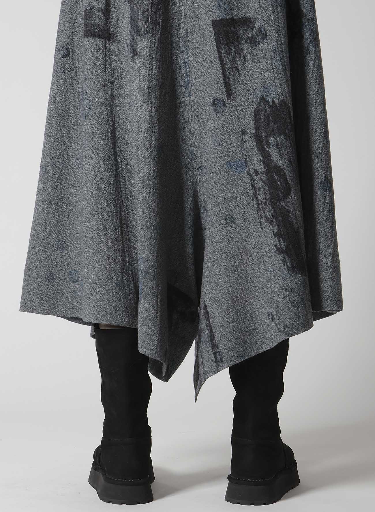 WOOL GAUZE SMUDGED POLKA DOT SLITTED RIGHT HEM PANTS