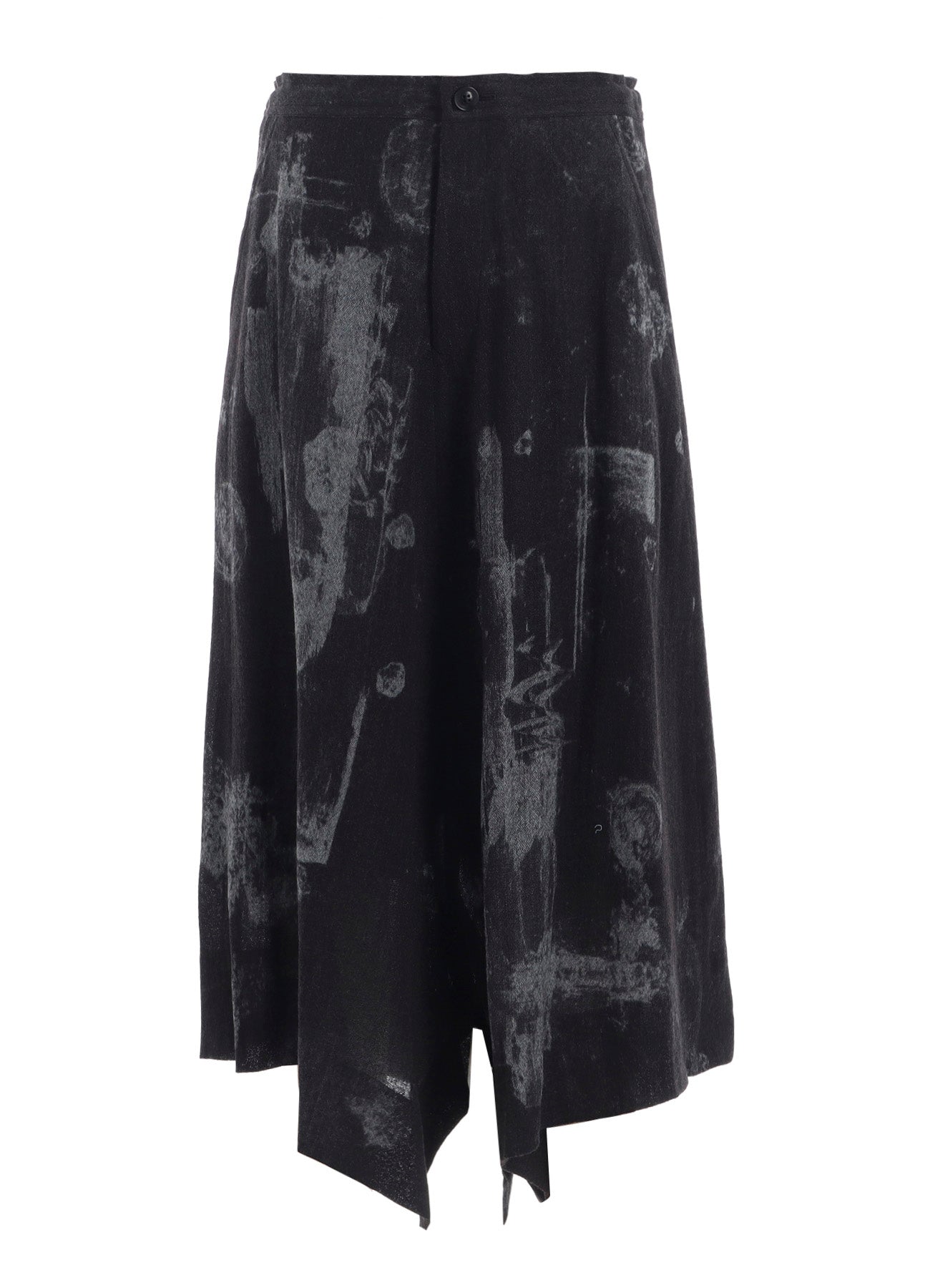 WOOL GAUZE SMUDGED POLKA DOT SLITTED RIGHT HEM PANTS
