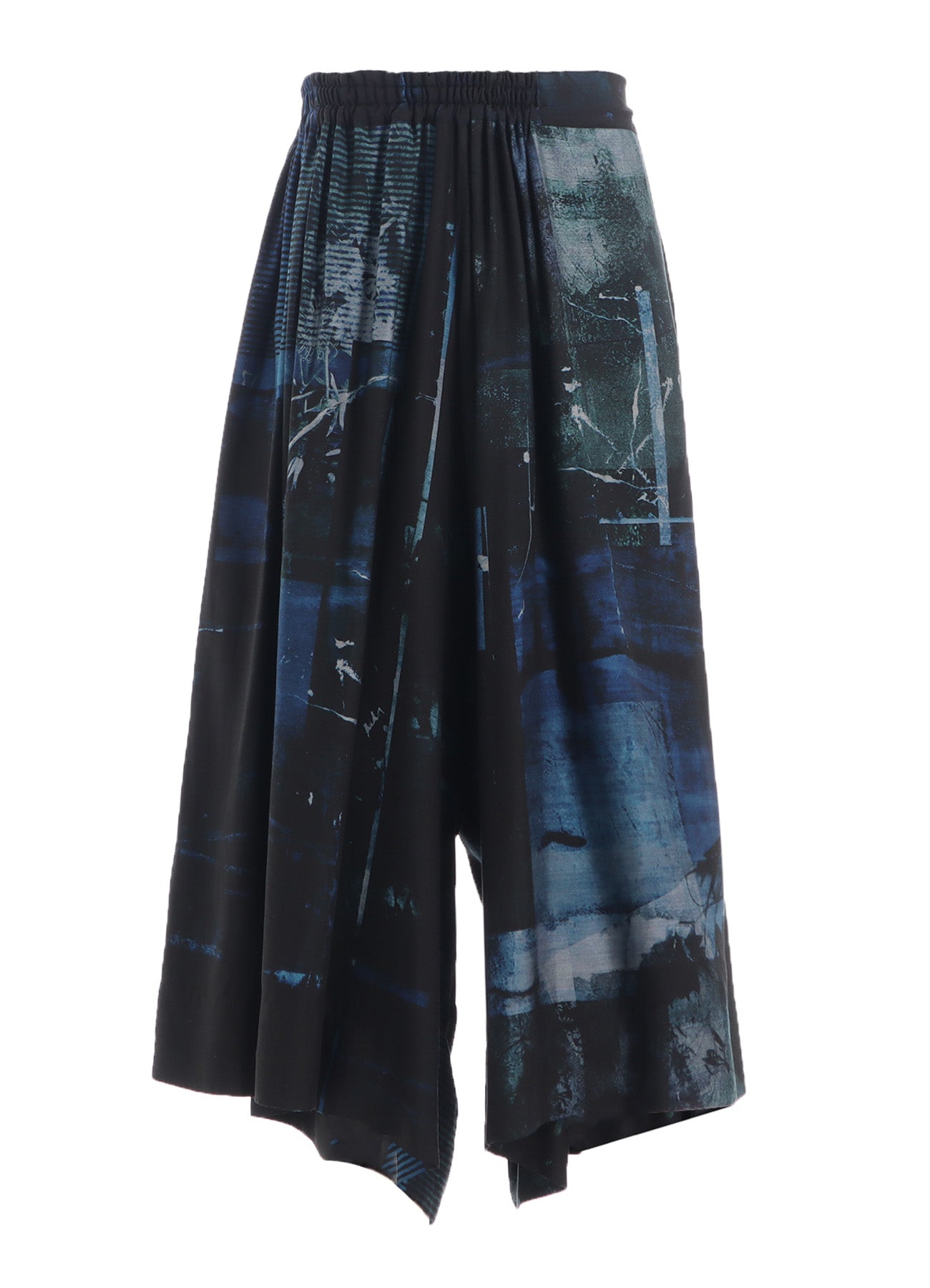 CUPRO BLURRY FLOWER PRINT RIGHT-SIDE GATEHRED PANTS