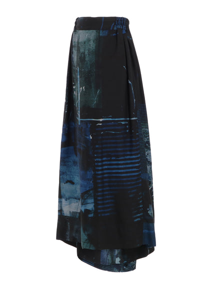 CUPRO BLURRY FLOWER PRINT RIGHT-SIDE GATEHRED PANTS
