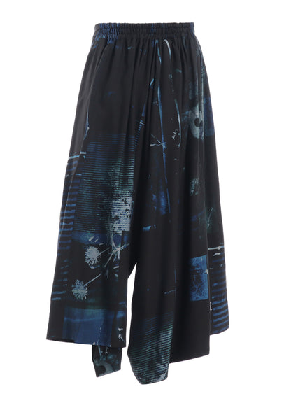 CUPRO BLURRY FLOWER PRINT RIGHT-SIDE GATEHRED PANTS