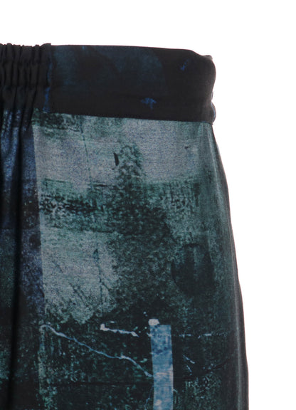 CUPRO BLURRY FLOWER PRINT RIGHT-SIDE GATEHRED PANTS