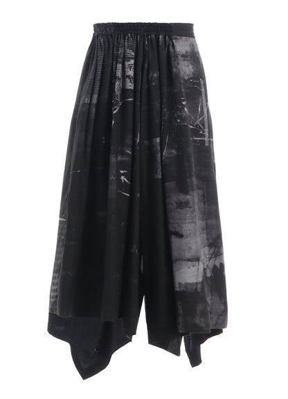 CUPRO BLURRY FLOWER PRINT RIGHT-SIDE GATEHRED PANTS