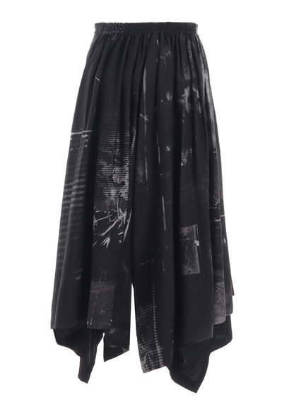 CUPRO BLURRY FLOWER PRINT RIGHT-SIDE GATEHRED PANTS