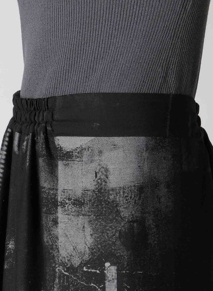 CUPRO BLURRY FLOWER PRINT RIGHT-SIDE GATEHRED PANTS