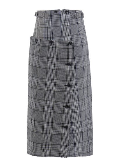 GRID PLAID BUTTON SKIRT