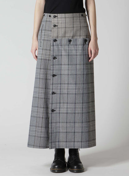 GRID PLAID BUTTON SKIRT
