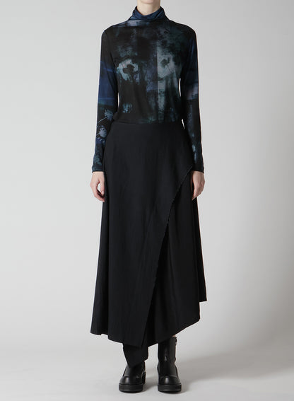 CREPE de CHINE/6oz DENIM LEFT FLARE SKIRT