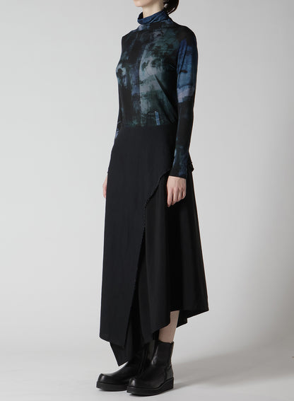 CREPE de CHINE/6oz DENIM LEFT FLARE SKIRT