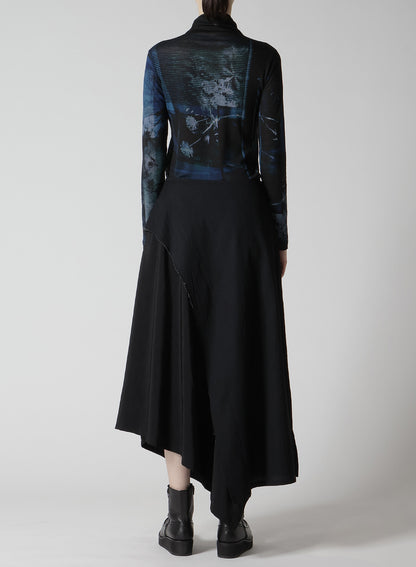 CREPE de CHINE/6oz DENIM LEFT FLARE SKIRT