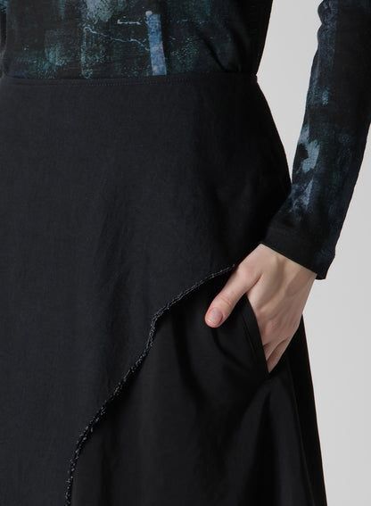 CREPE de CHINE/6oz DENIM LEFT FLARE SKIRT