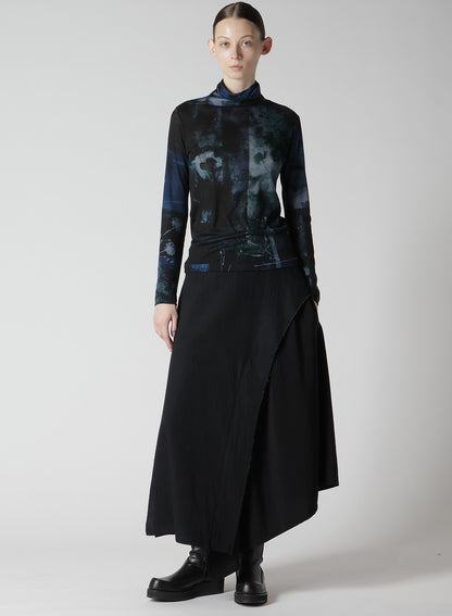 CREPE de CHINE/6oz DENIM LEFT FLARE SKIRT