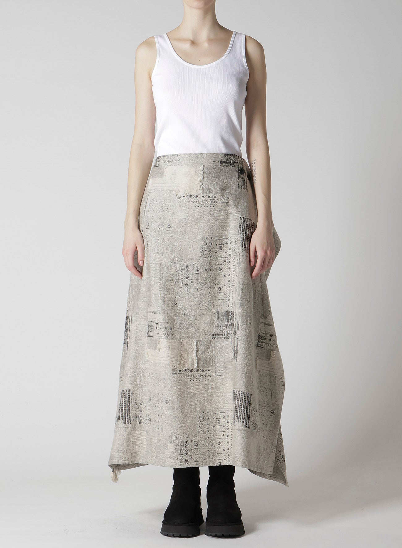 PATCHWORK JACQUARD WRAP-LIKE FLARE SKIRT