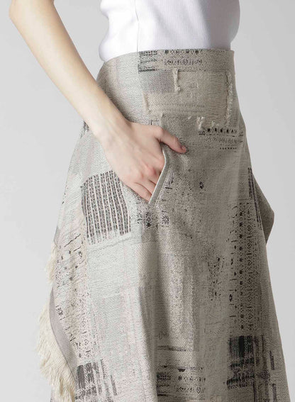 PATCHWORK JACQUARD WRAP-LIKE FLARE SKIRT