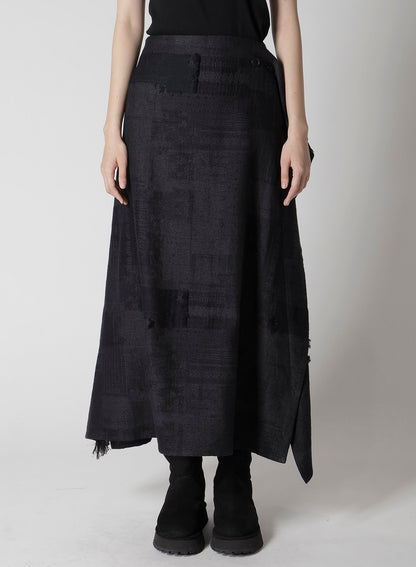 PATCHWORK JACQUARD WRAP-LIKE FLARE SKIRT