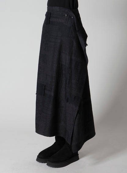 PATCHWORK JACQUARD WRAP-LIKE FLARE SKIRT