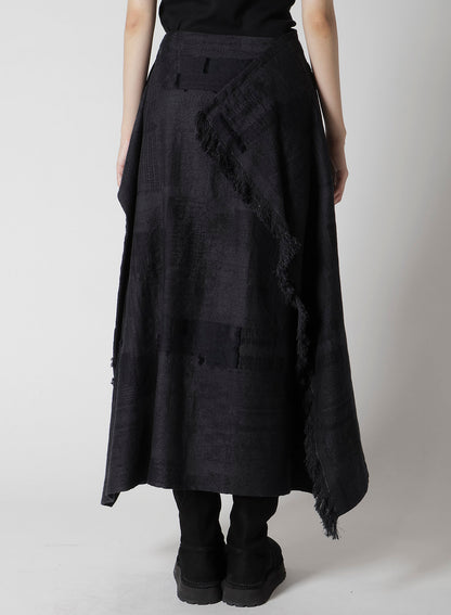 PATCHWORK JACQUARD WRAP-LIKE FLARE SKIRT