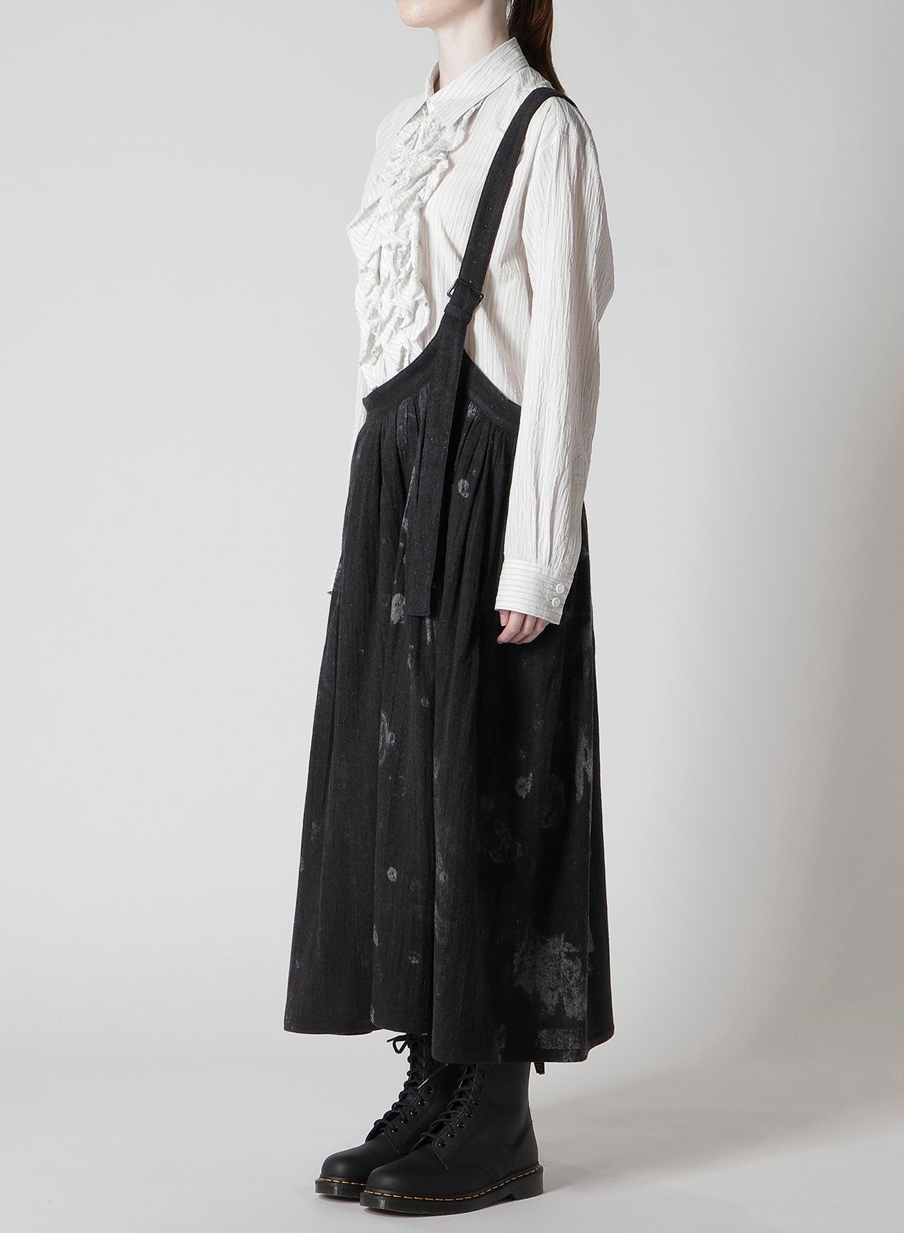 WOOL GAUZE SMUDGED POLKA DOT SINGLE STRAP SKIRT