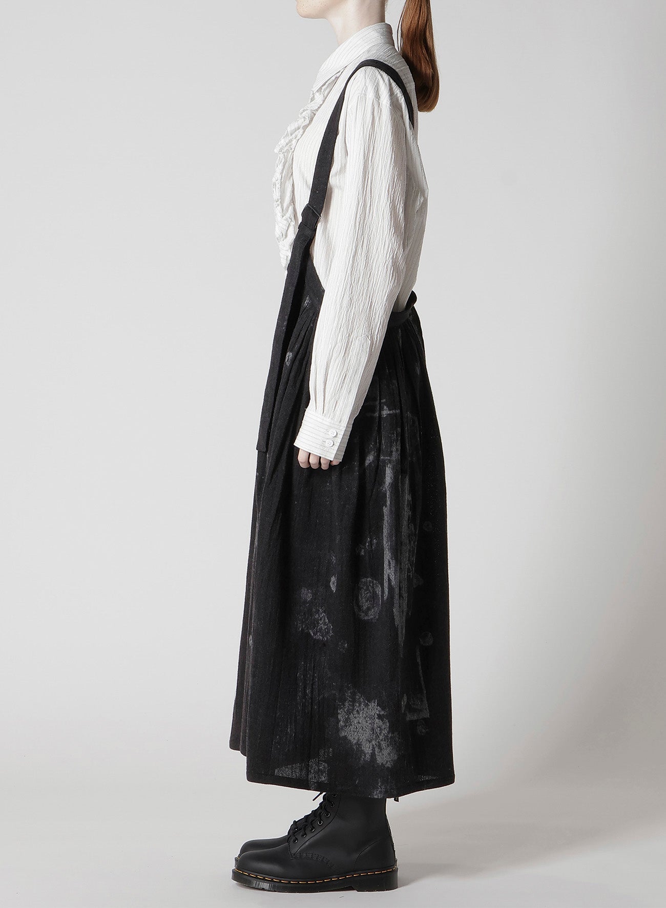 WOOL GAUZE SMUDGED POLKA DOT SINGLE STRAP SKIRT