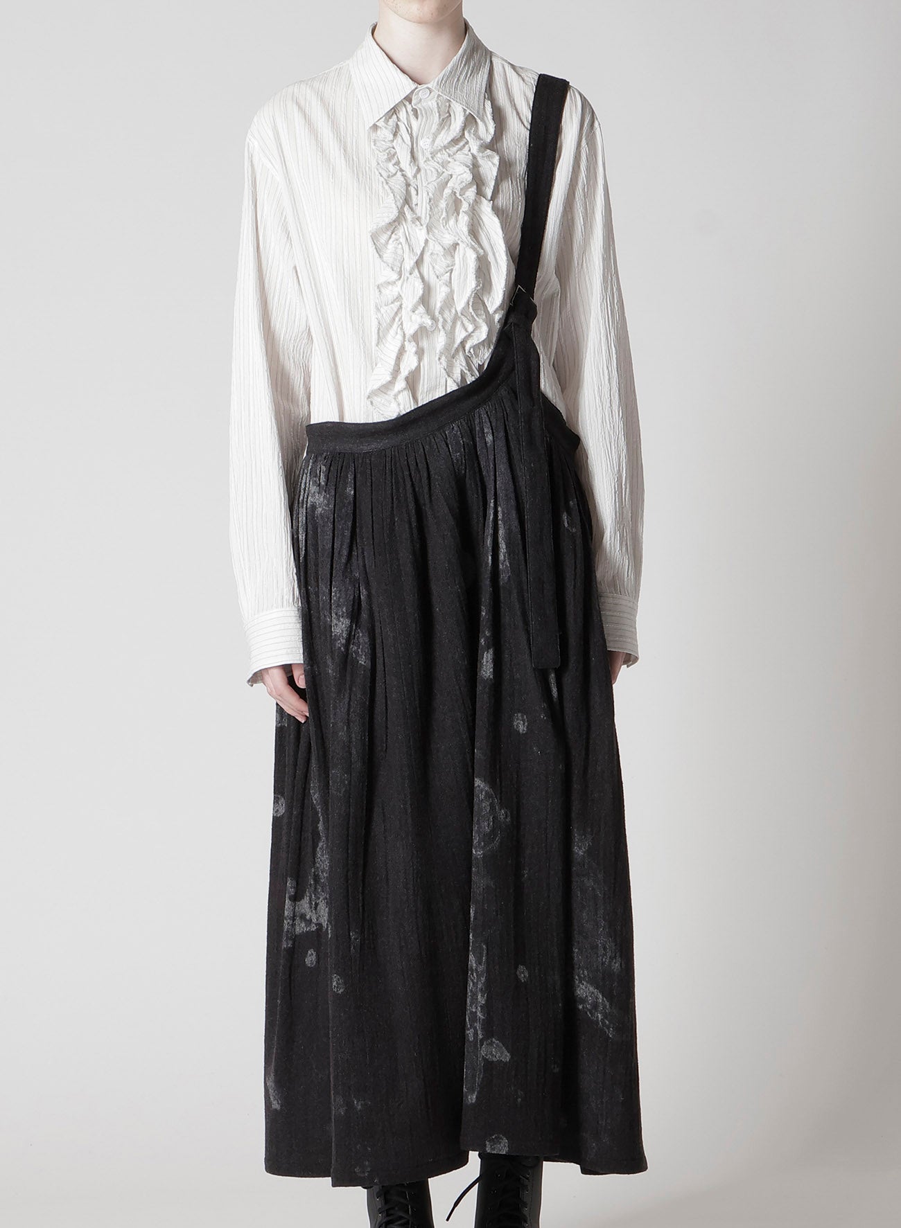 WOOL GAUZE SMUDGED POLKA DOT SINGLE STRAP SKIRT