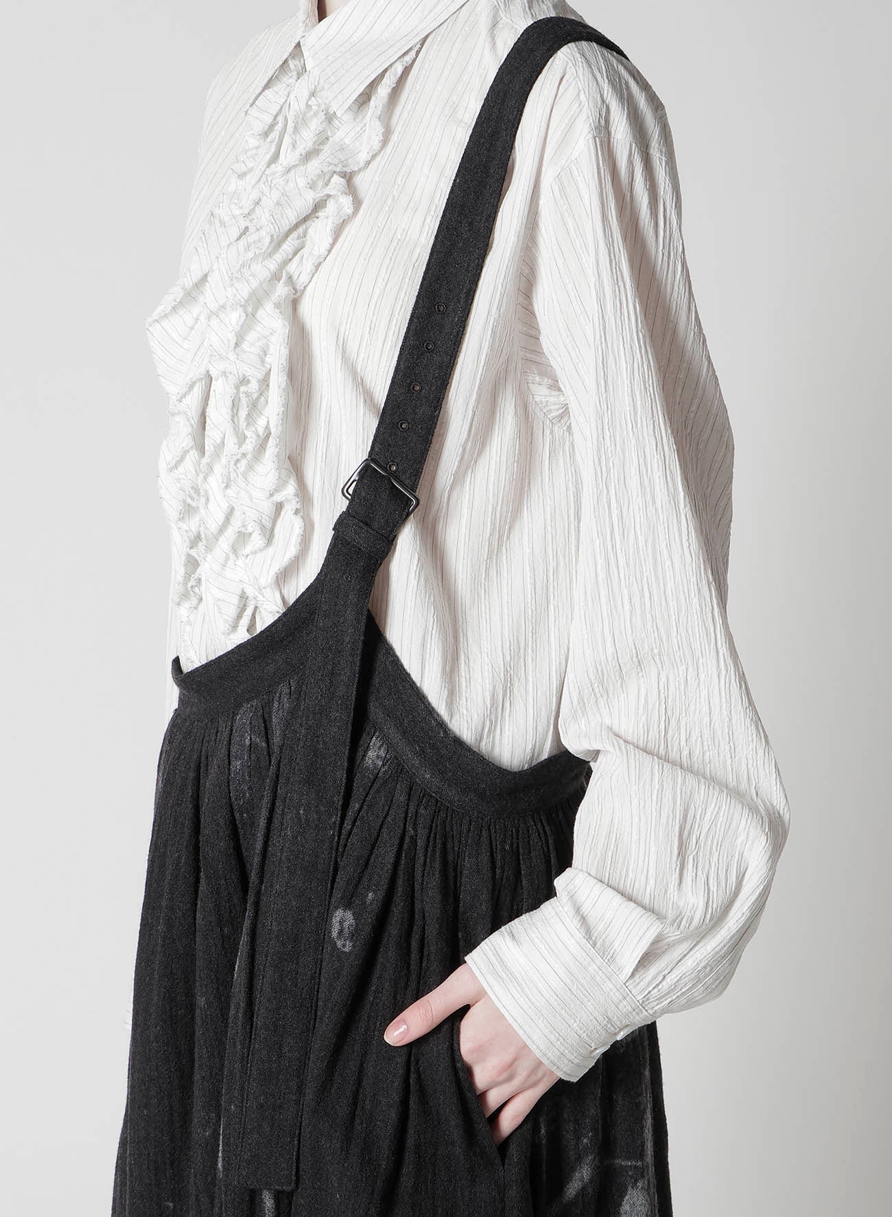 WOOL GAUZE SMUDGED POLKA DOT SINGLE STRAP SKIRT