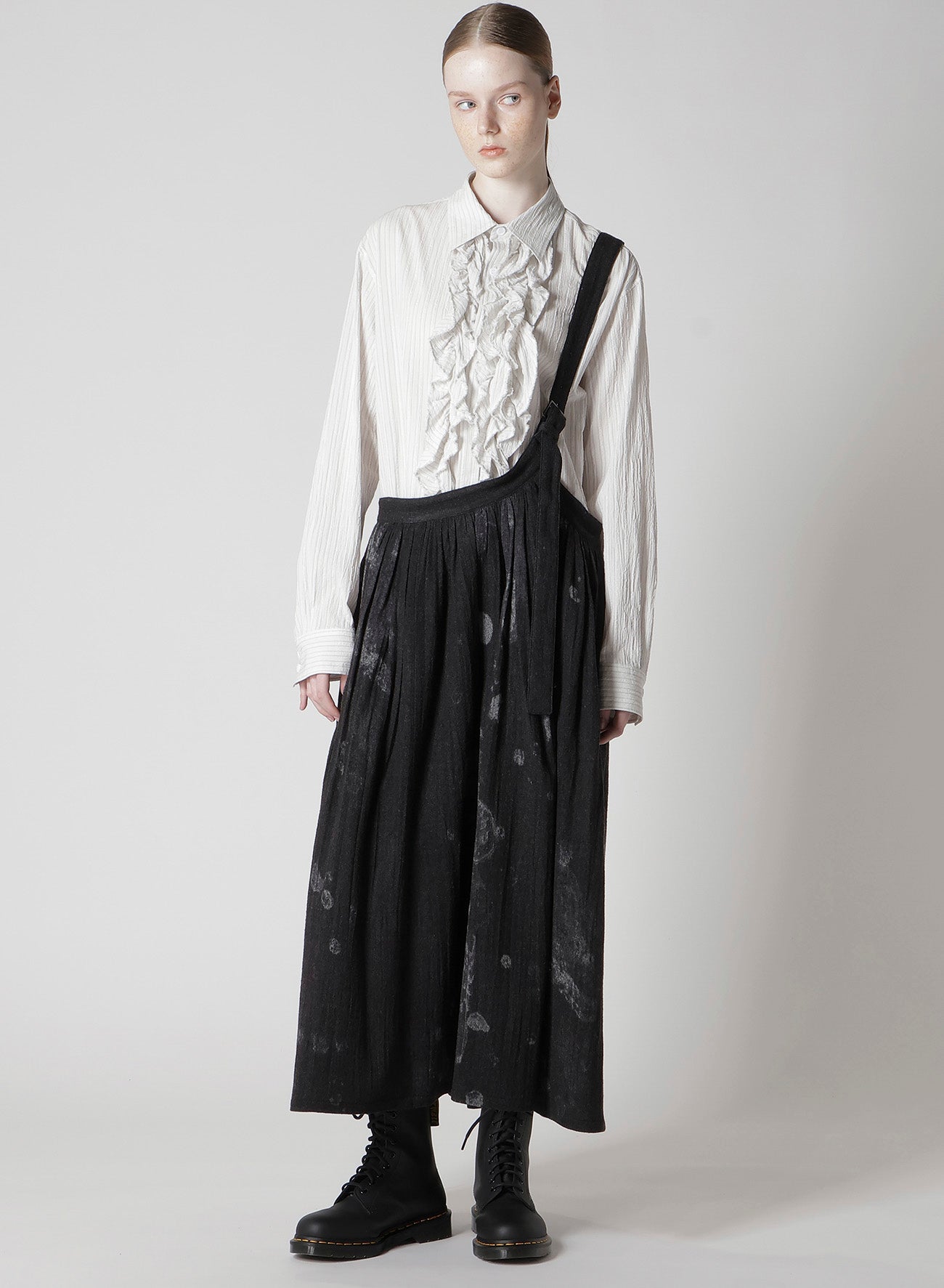 WOOL GAUZE SMUDGED POLKA DOT SINGLE STRAP SKIRT
