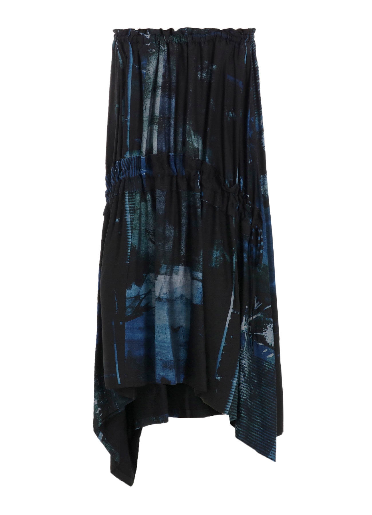 CUPRO BLURRY FLOWER PRINT SHIRRING SKIRT