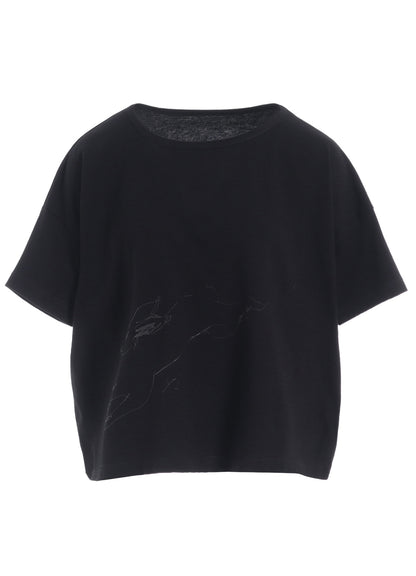 COTTON JERSEY ANIMAL PRINT CROPPED HALF SLEEVE T