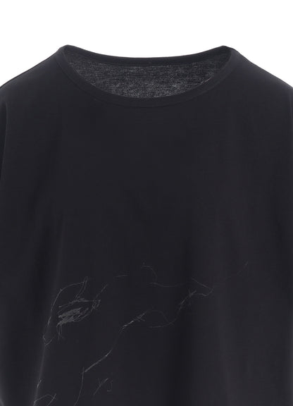 COTTON JERSEY ANIMAL PRINT CROPPED HALF SLEEVE T