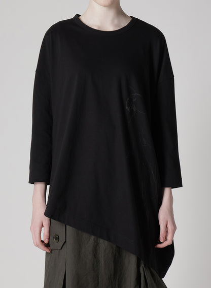 COTTON JERSEY ANIMAL PRINT ASYMMETRY DRAPE T