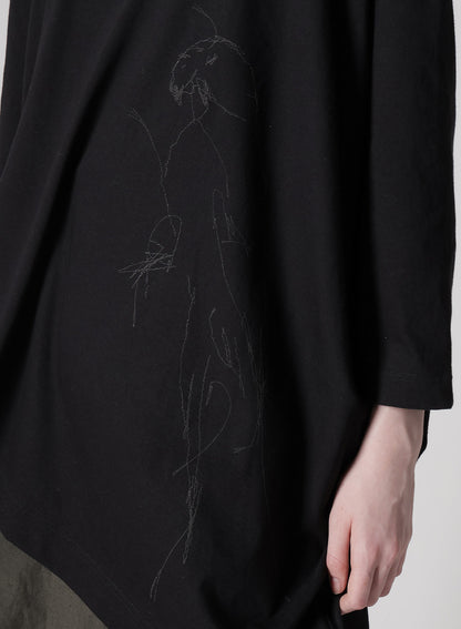 COTTON JERSEY ANIMAL PRINT ASYMMETRY DRAPE T