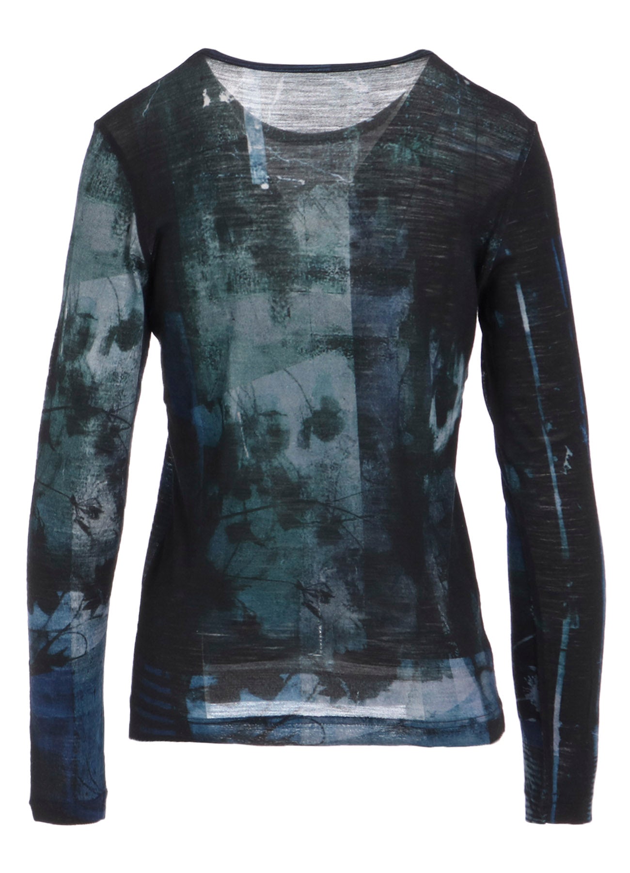 BLURRY FLOWER PRINTTED ROUND NECK LONG SLEEVE T