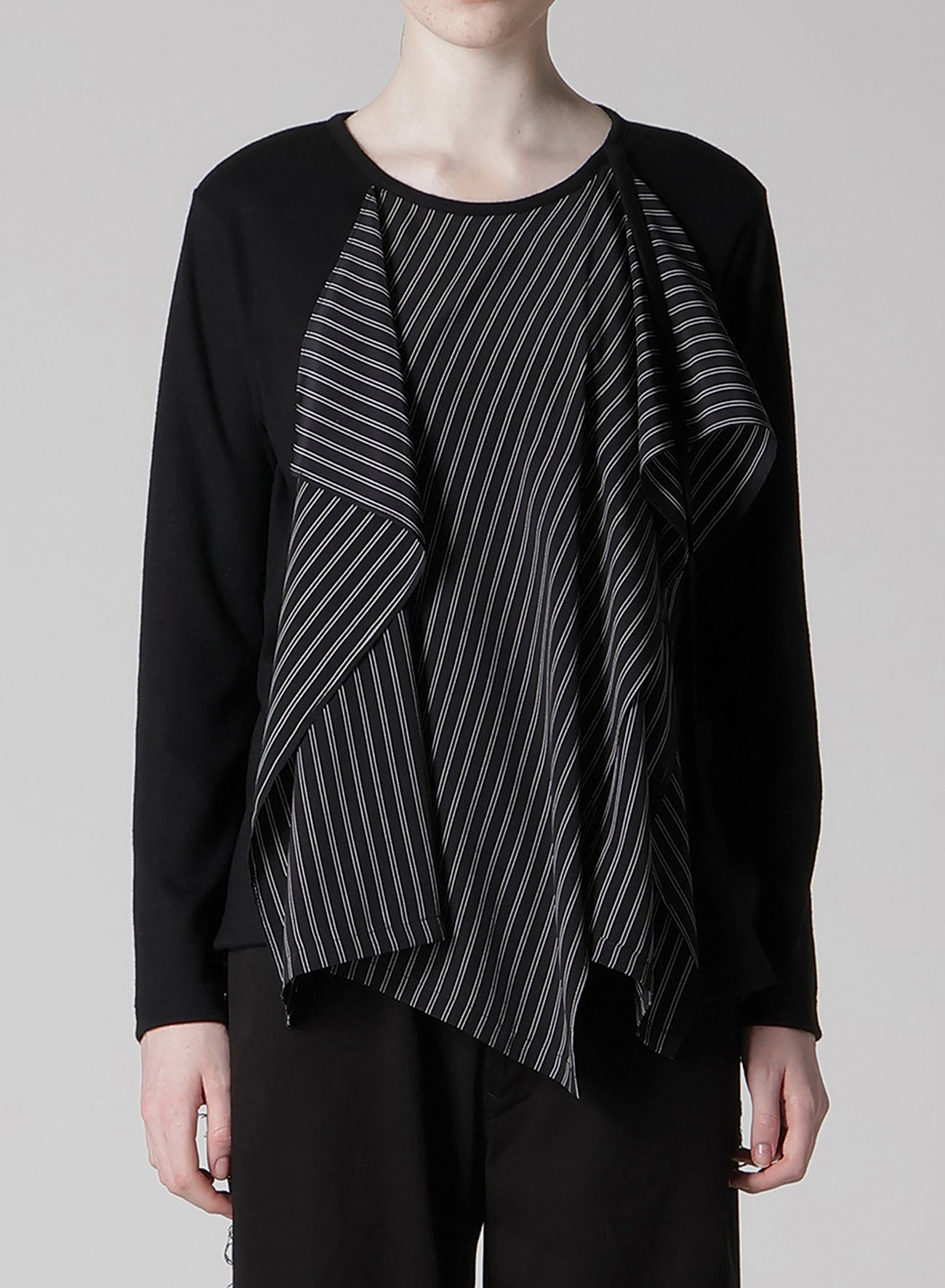 COTTON/CREPE DE CHINE FLARE ROUND NECK T