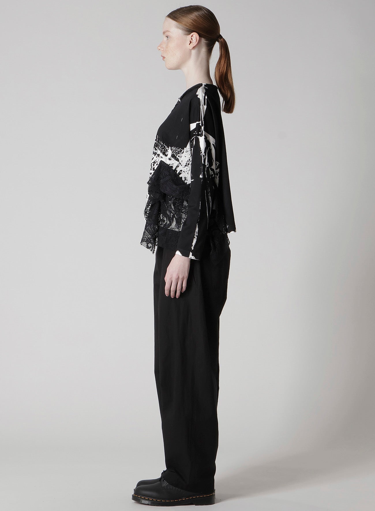 COTTON LACE/PRINT SIDE POCKET CROPPED CARDIGAN