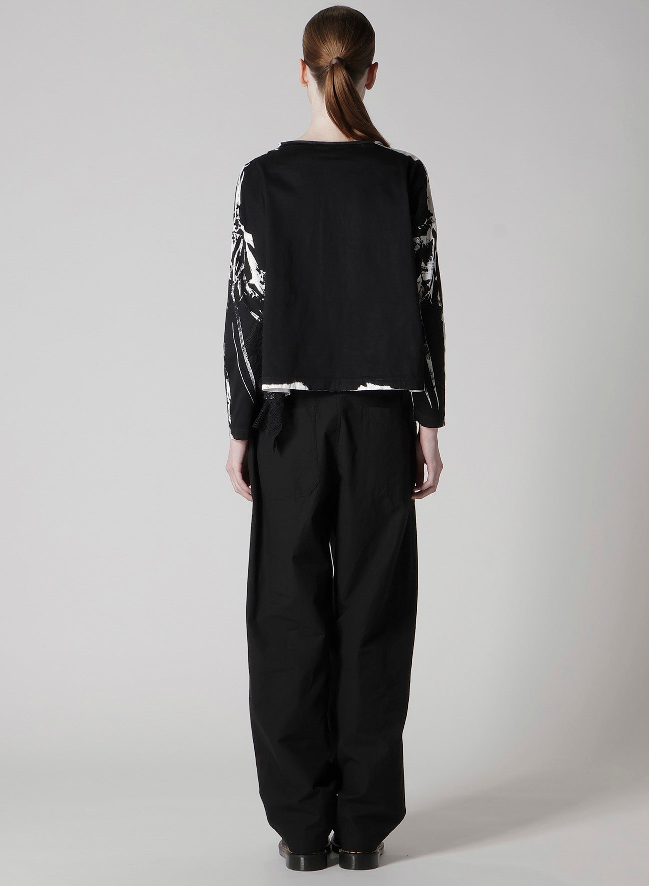 COTTON LACE/PRINT SIDE POCKET CROPPED CARDIGAN