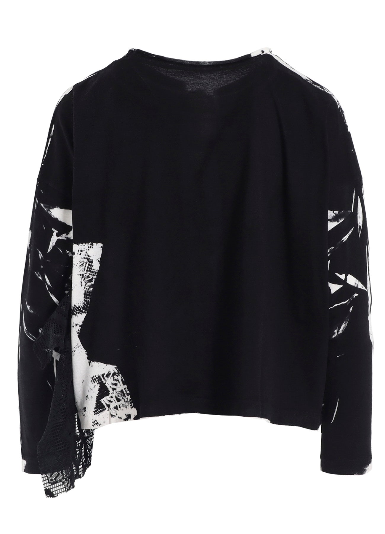 COTTON LACE/PRINT SIDE POCKET CROPPED CARDIGAN