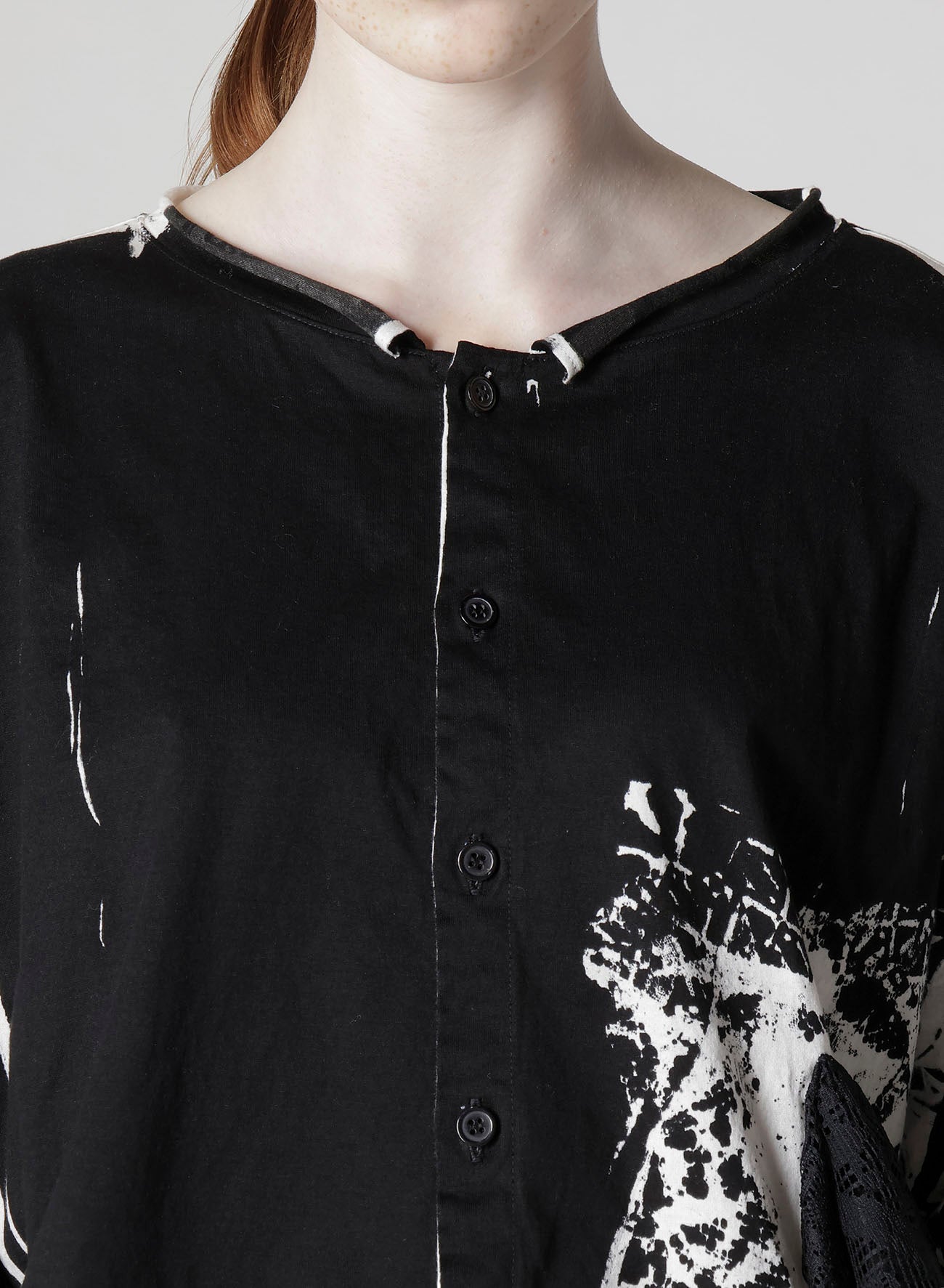 COTTON LACE/PRINT SIDE POCKET CROPPED CARDIGAN