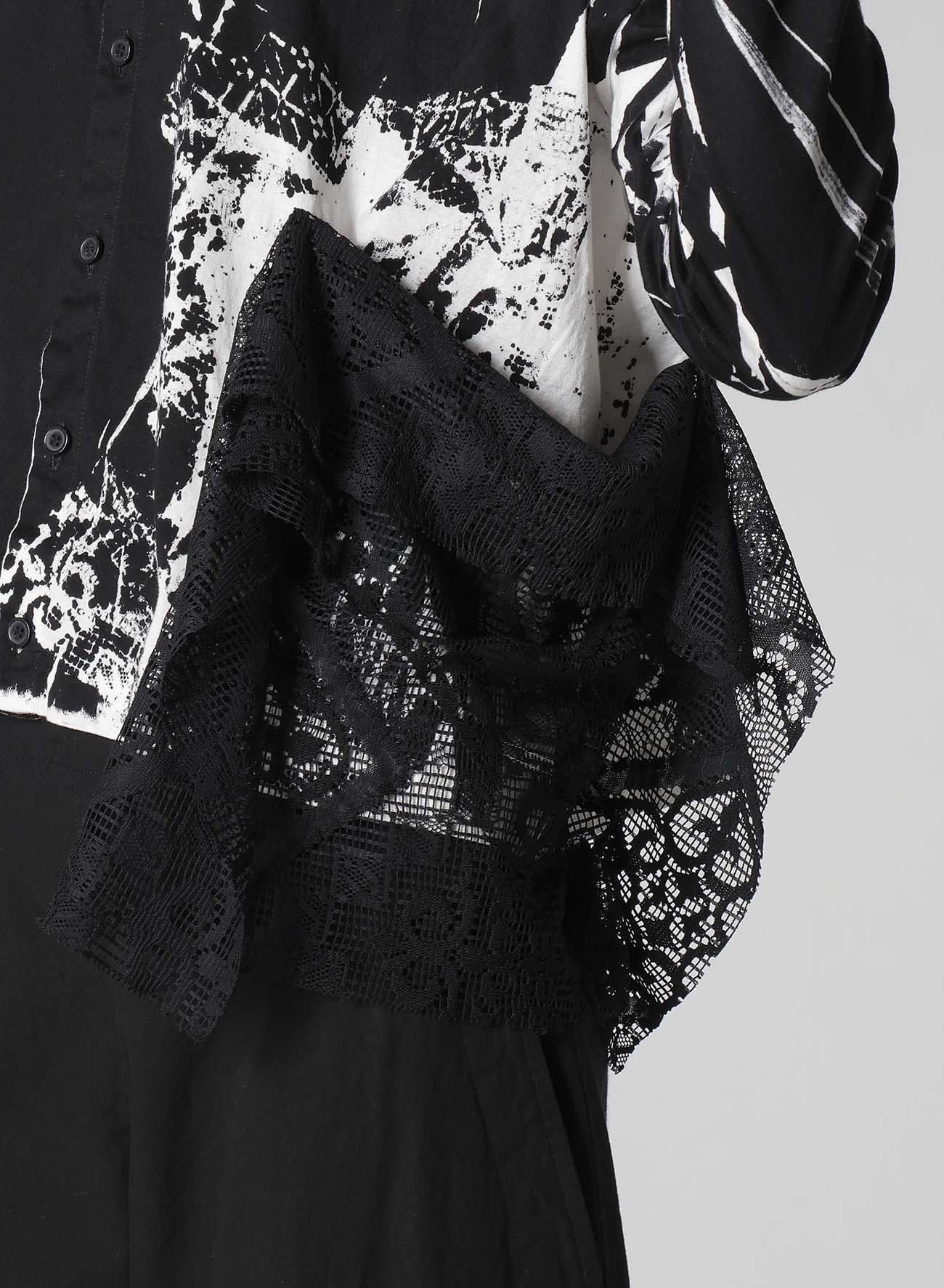 COTTON LACE/PRINT SIDE POCKET CROPPED CARDIGAN