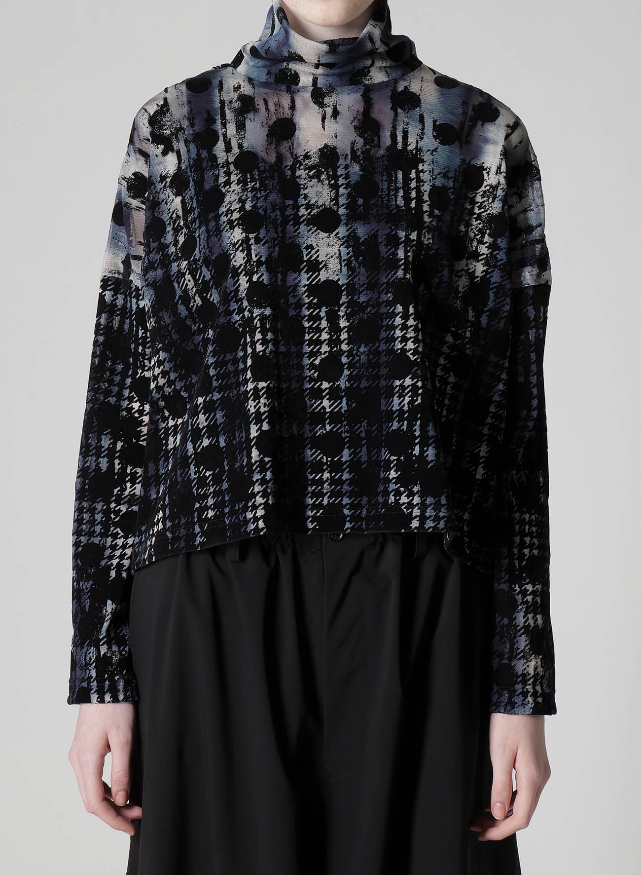 HOUNDTOOTH DOTS TULLE CROPPED HIGH-NECK T
