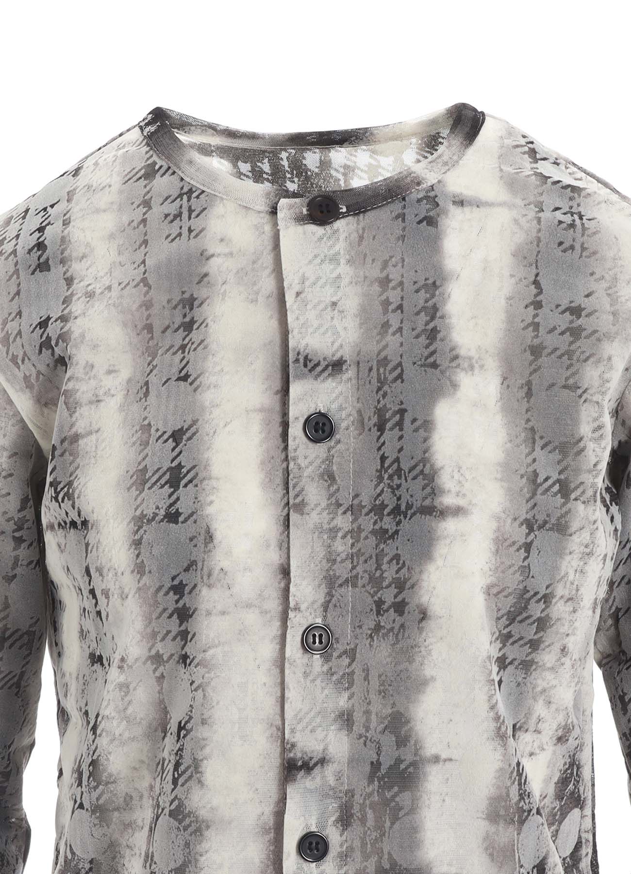 HOUNDTOOTH DOTS TULLE ROUND NECK LONG SLEEVE CARDIGAN