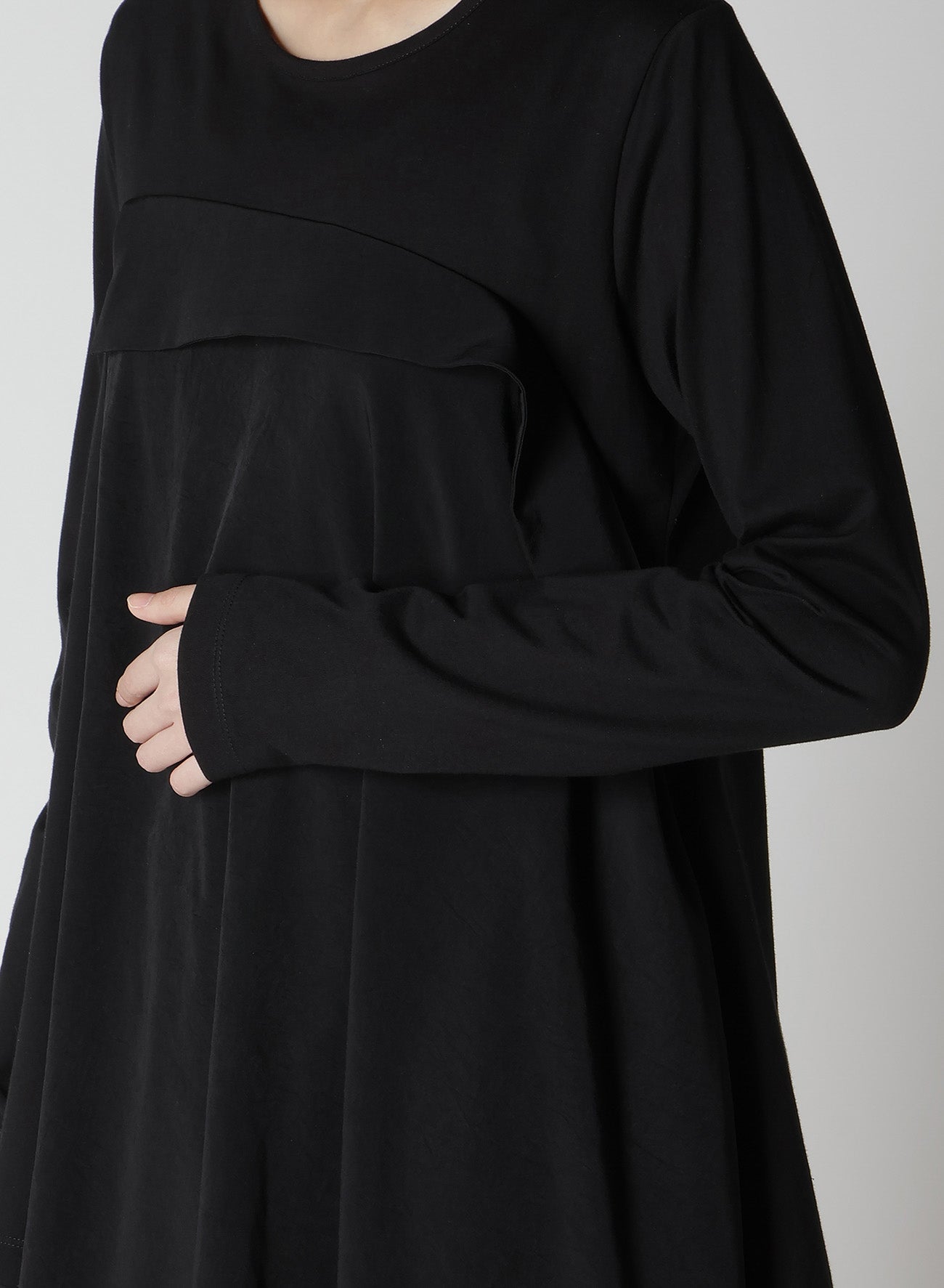 CREPE de CHINE/COTTON JERSEY COMBINATION LONG SLEEEVE T